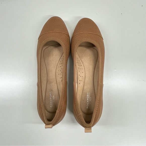 Rockport Womens Stacie Tan Faux Leather Perforated Ballet Flats Shoes Size 9 - Picture 8 of 11
